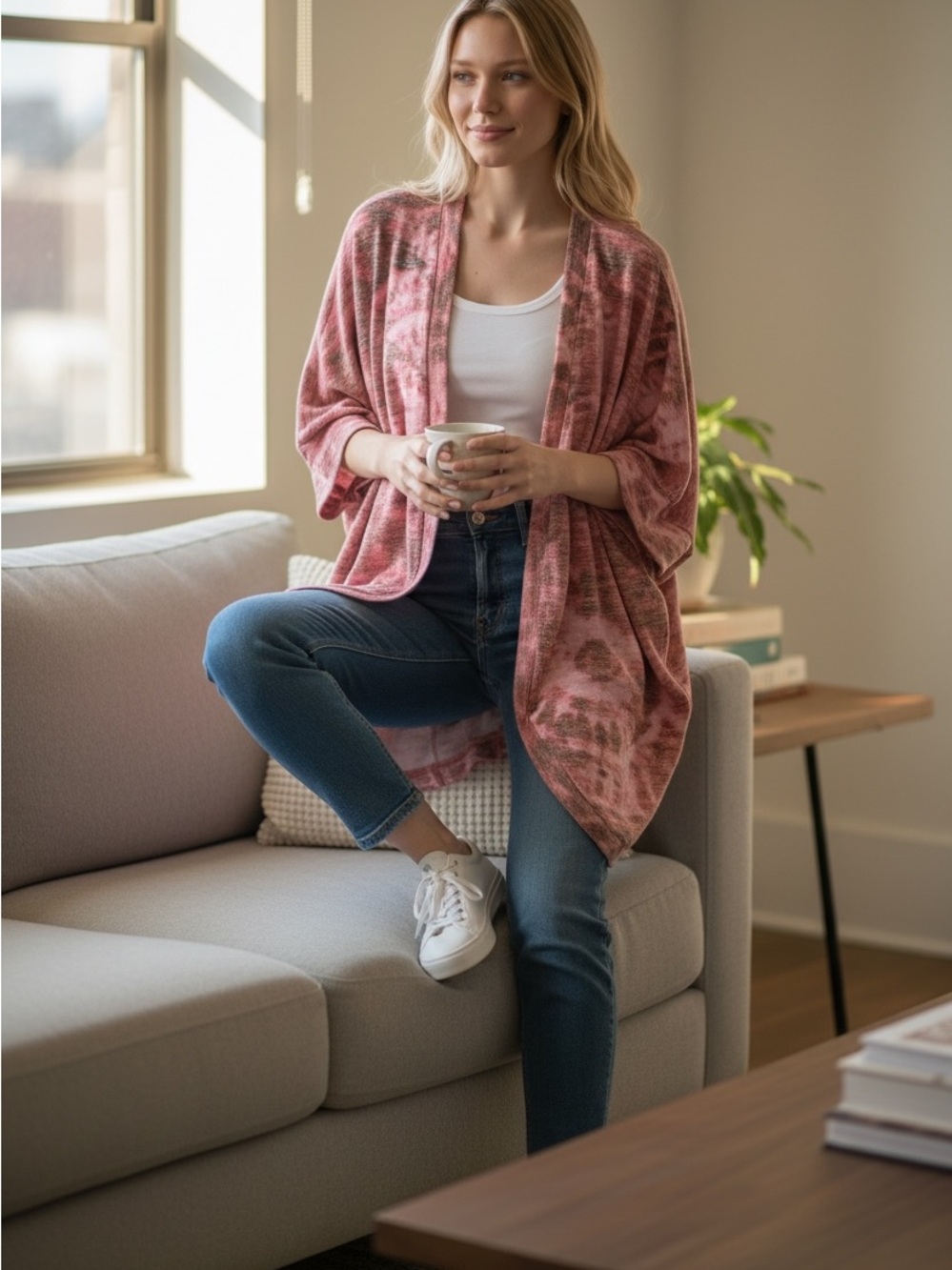 LuLaRoe Pink Tie-Dye Open Front Poncho